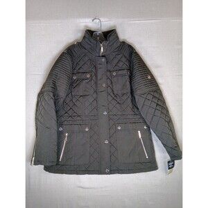 NWT Michael Kors Quilted Jacket With Hood XL Dark Moss Green Covered Zipper